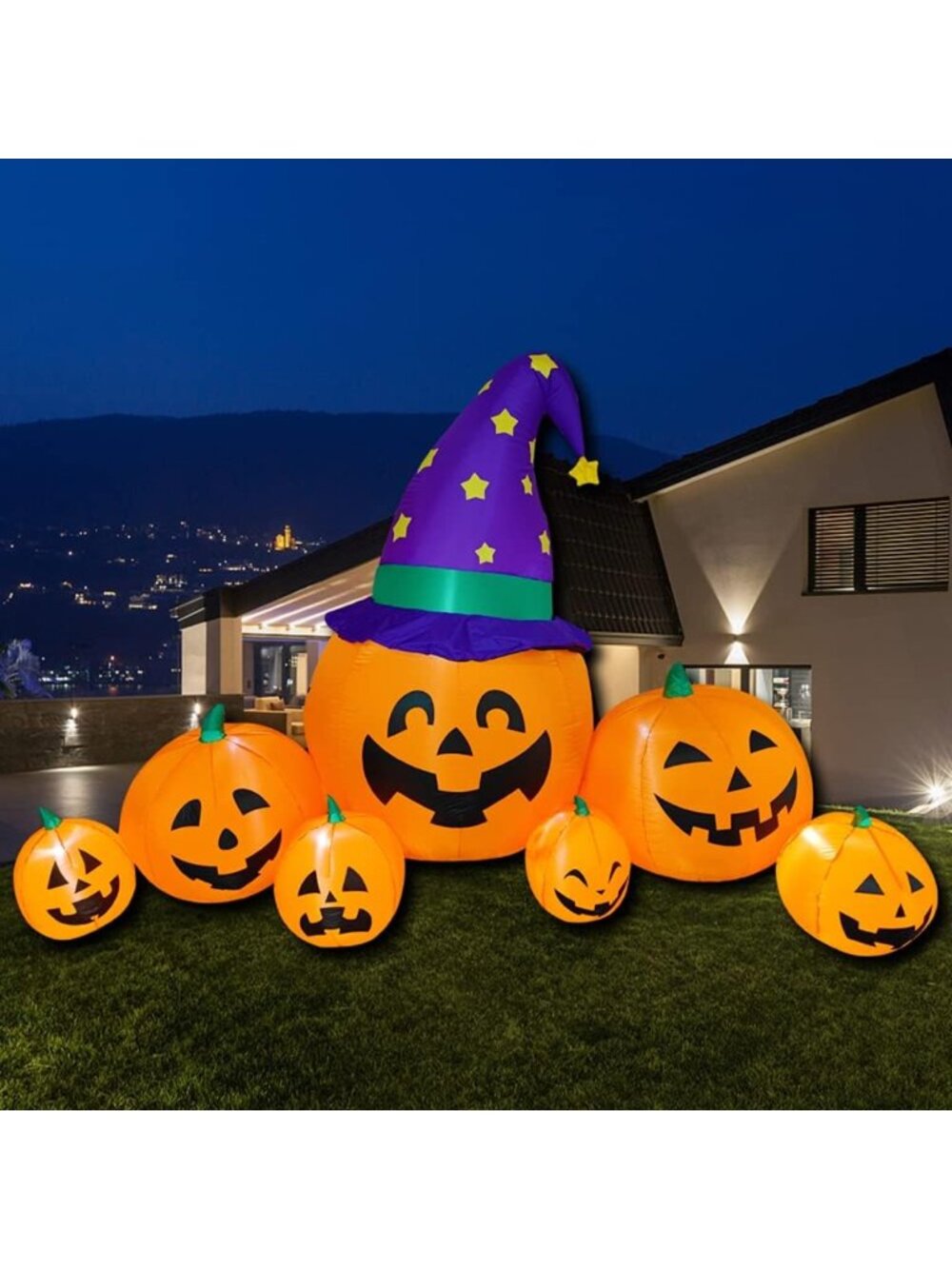 8.2 FT Inflatable Halloween Pumpkins with Witch Hats - LED Yard Decorations
